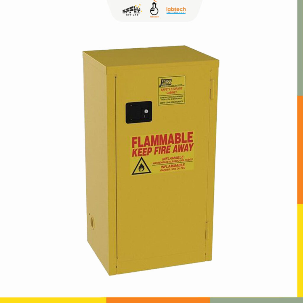 Lemari penyimpanan kimia flammable warna kuning standar OSHA
