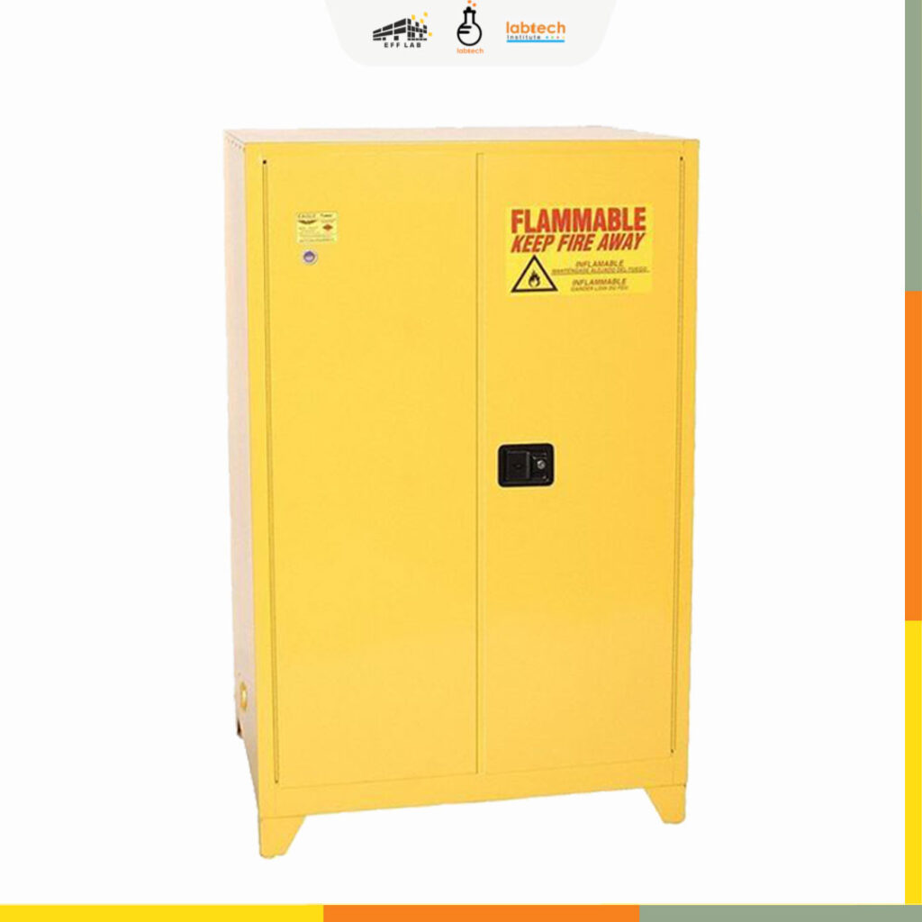 Lemari penyimpanan kimia flammable warna kuning standar OSHA