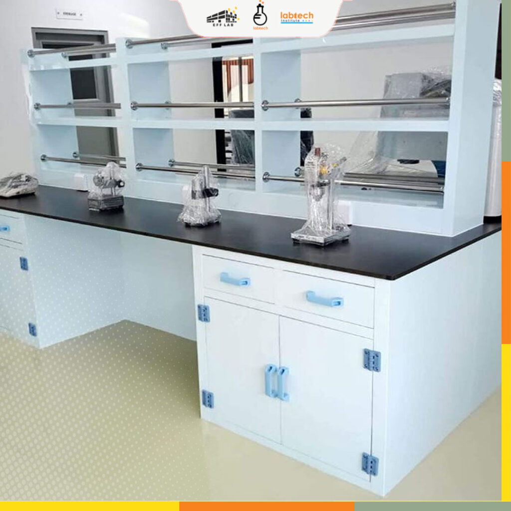 Instalasi modular laboratory furniture tipe island bench material phenolic resin