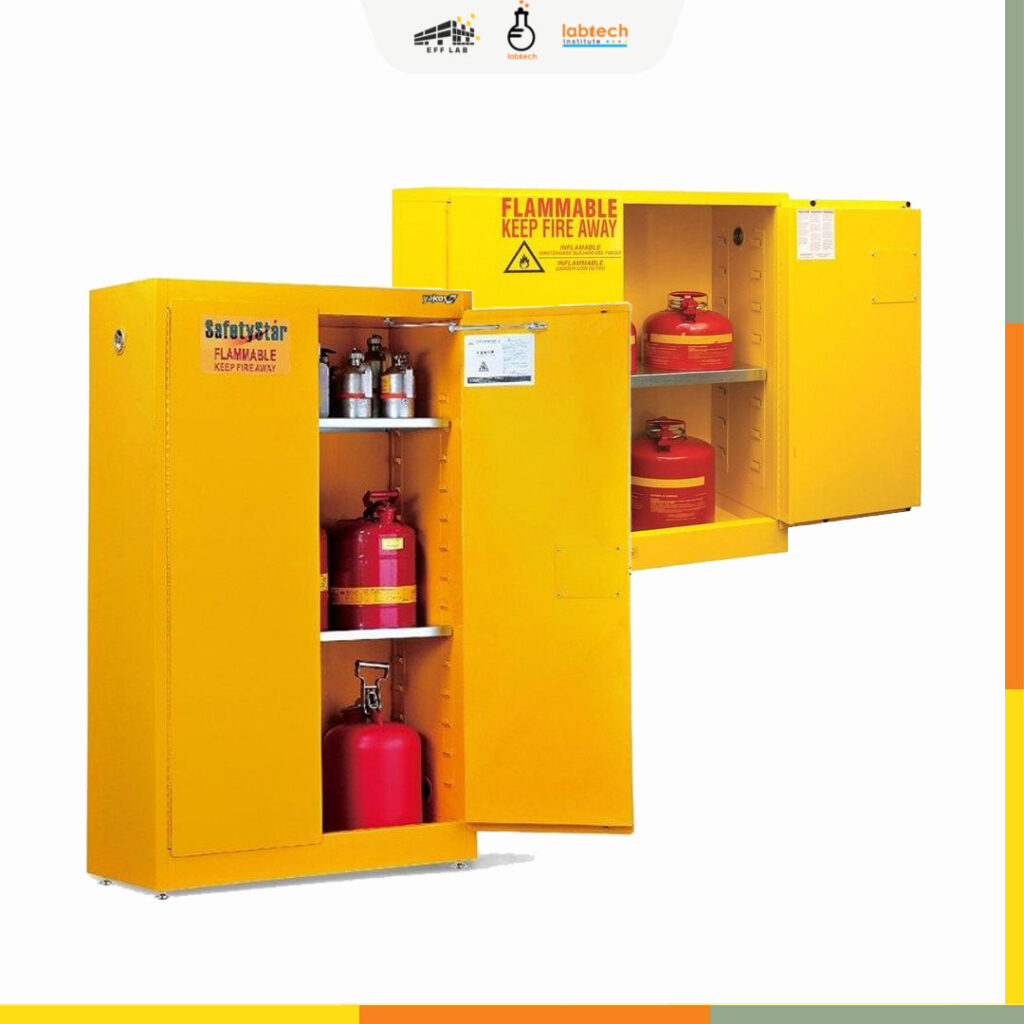 Safety flammable cabinet warna kuning kapasitas 45 galon pintu self close