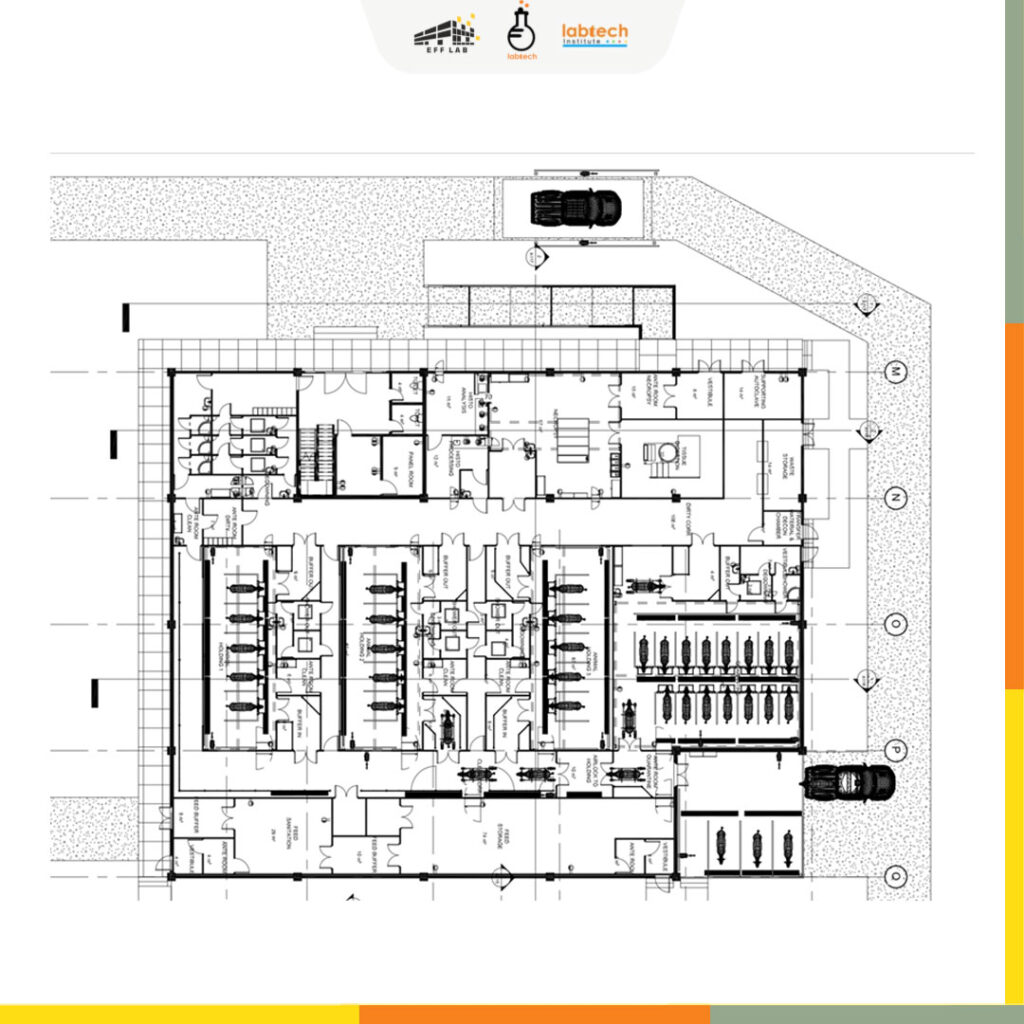 Desain 3D tata letak turnkey laboratorium kimia berstandar ISO